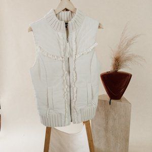ruffle high collar ivory cream pufer vest L
